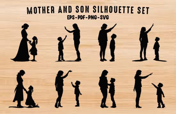 Mom and Son Black Silhouette Bundle